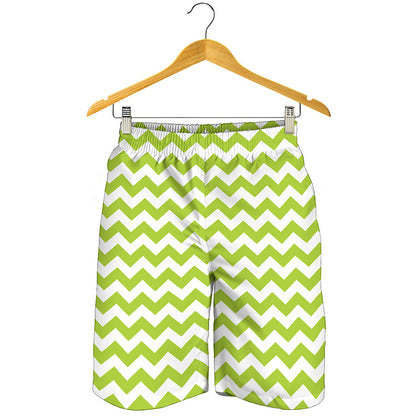 Lime Green And White Chevron Print Men's Shorts