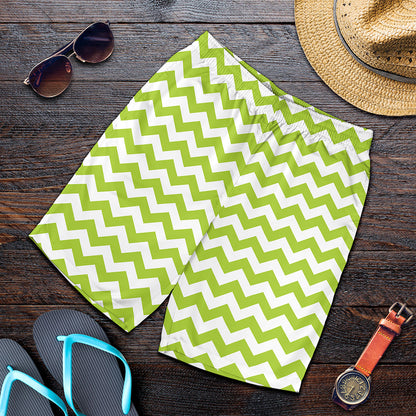 Lime Green And White Chevron Print Men's Shorts