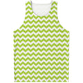 Lime Green And White Chevron Print Men's Tank Top