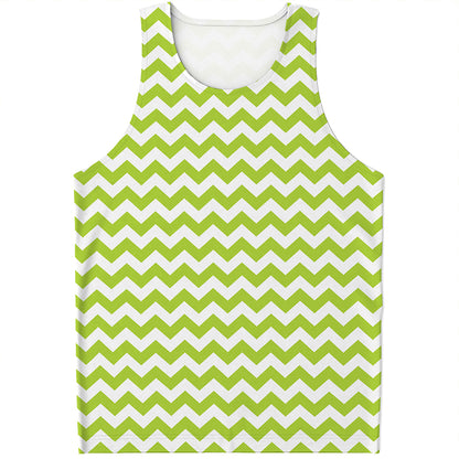 Lime Green And White Chevron Print Men's Tank Top