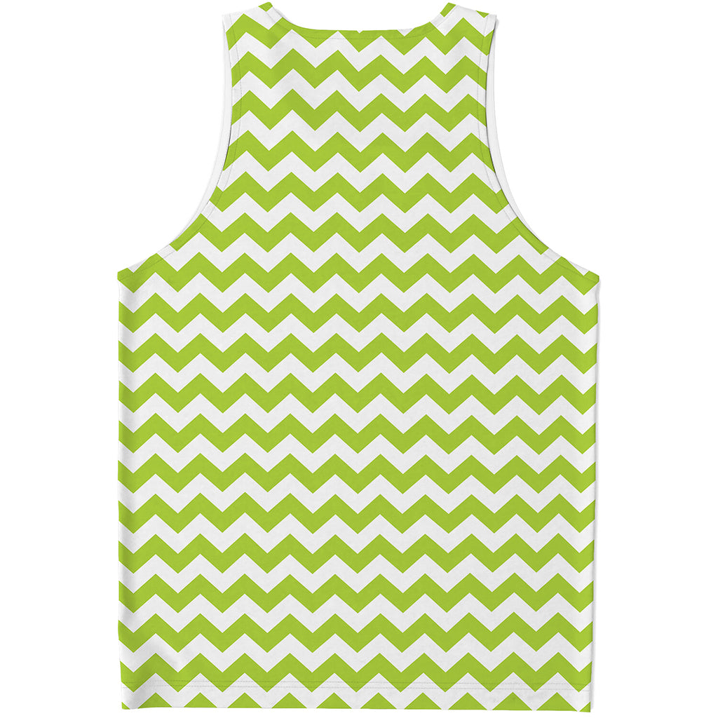 Lime Green And White Chevron Print Men's Tank Top