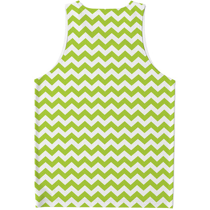 Lime Green And White Chevron Print Men's Tank Top