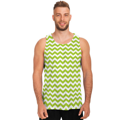 Lime Green And White Chevron Print Men's Tank Top