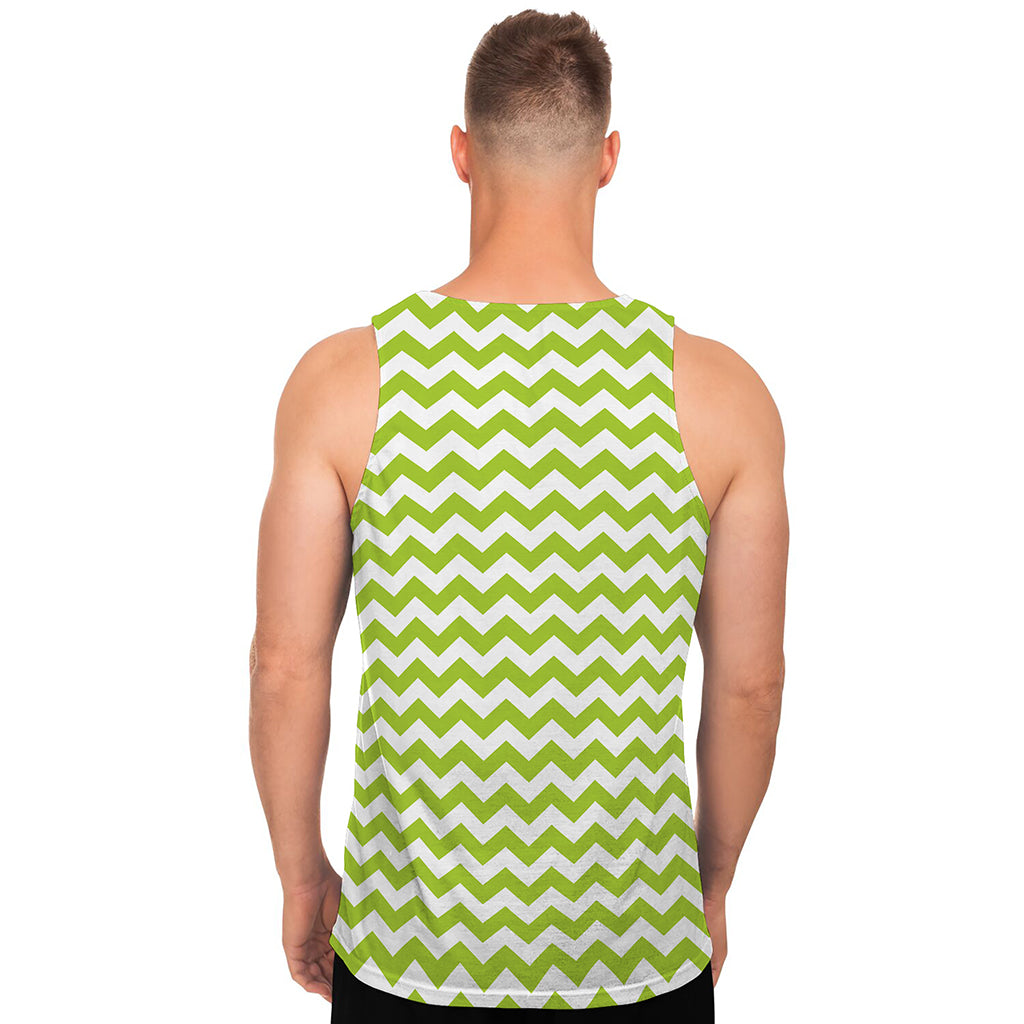 Lime Green And White Chevron Print Men's Tank Top