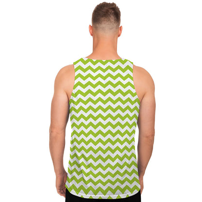 Lime Green And White Chevron Print Men's Tank Top