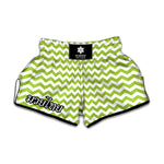 Lime Green And White Chevron Print Muay Thai Boxing Shorts