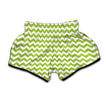 Lime Green And White Chevron Print Muay Thai Boxing Shorts