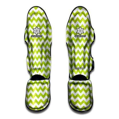 Lime Green And White Chevron Print Muay Thai Shin Guard