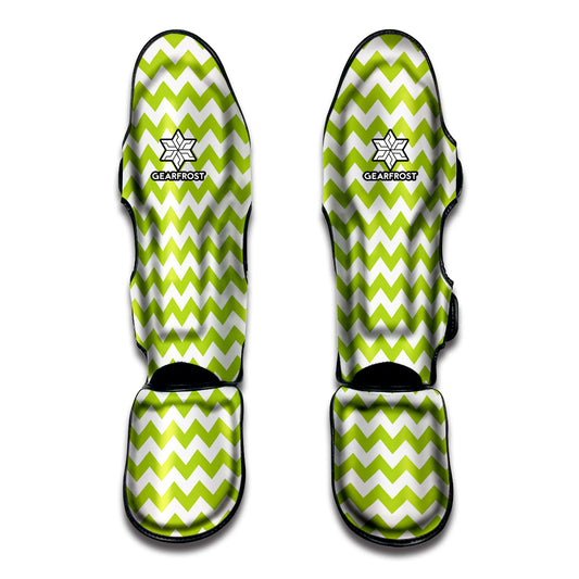 Lime Green And White Chevron Print Muay Thai Shin Guard