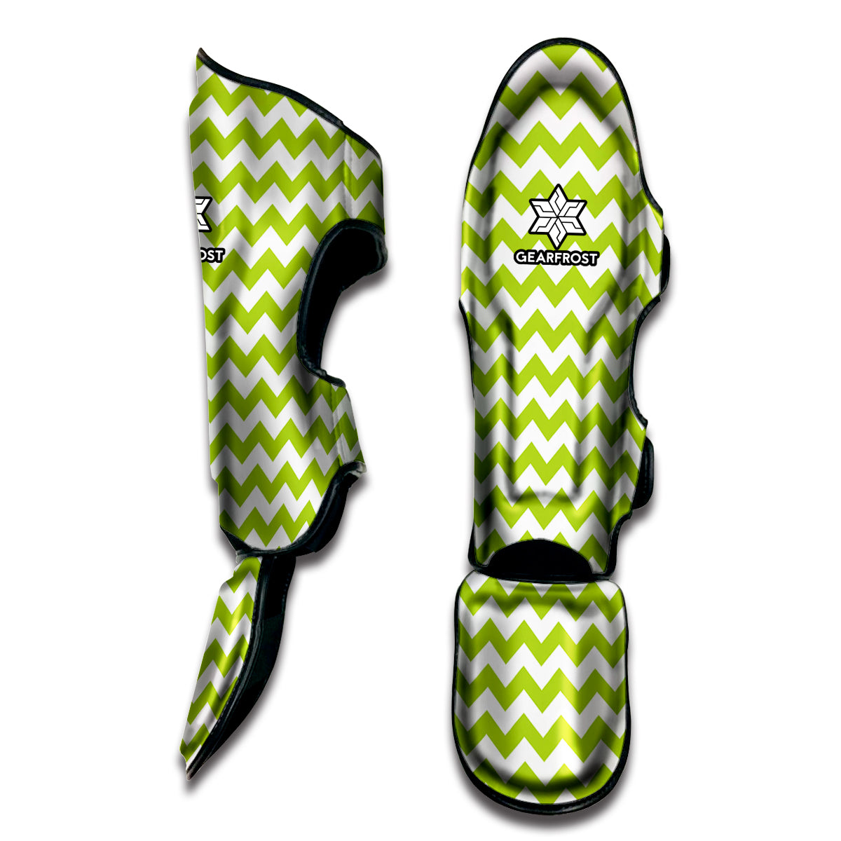 Lime Green And White Chevron Print Muay Thai Shin Guard