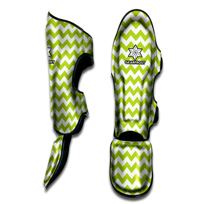 Lime Green And White Chevron Print Muay Thai Shin Guard