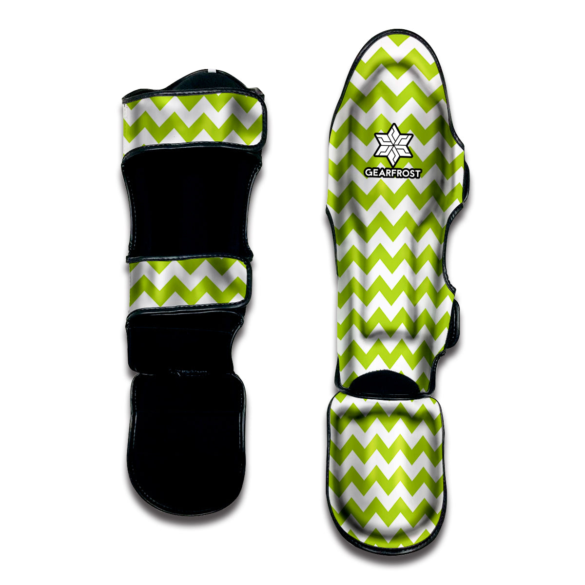 Lime Green And White Chevron Print Muay Thai Shin Guard