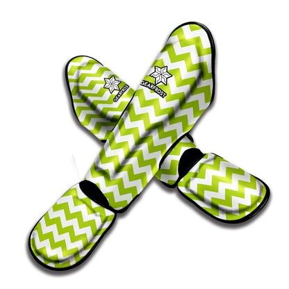 Lime Green And White Chevron Print Muay Thai Shin Guard