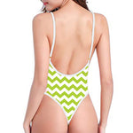 Lime Green And White Chevron Print One Piece High Cut Swimsuit