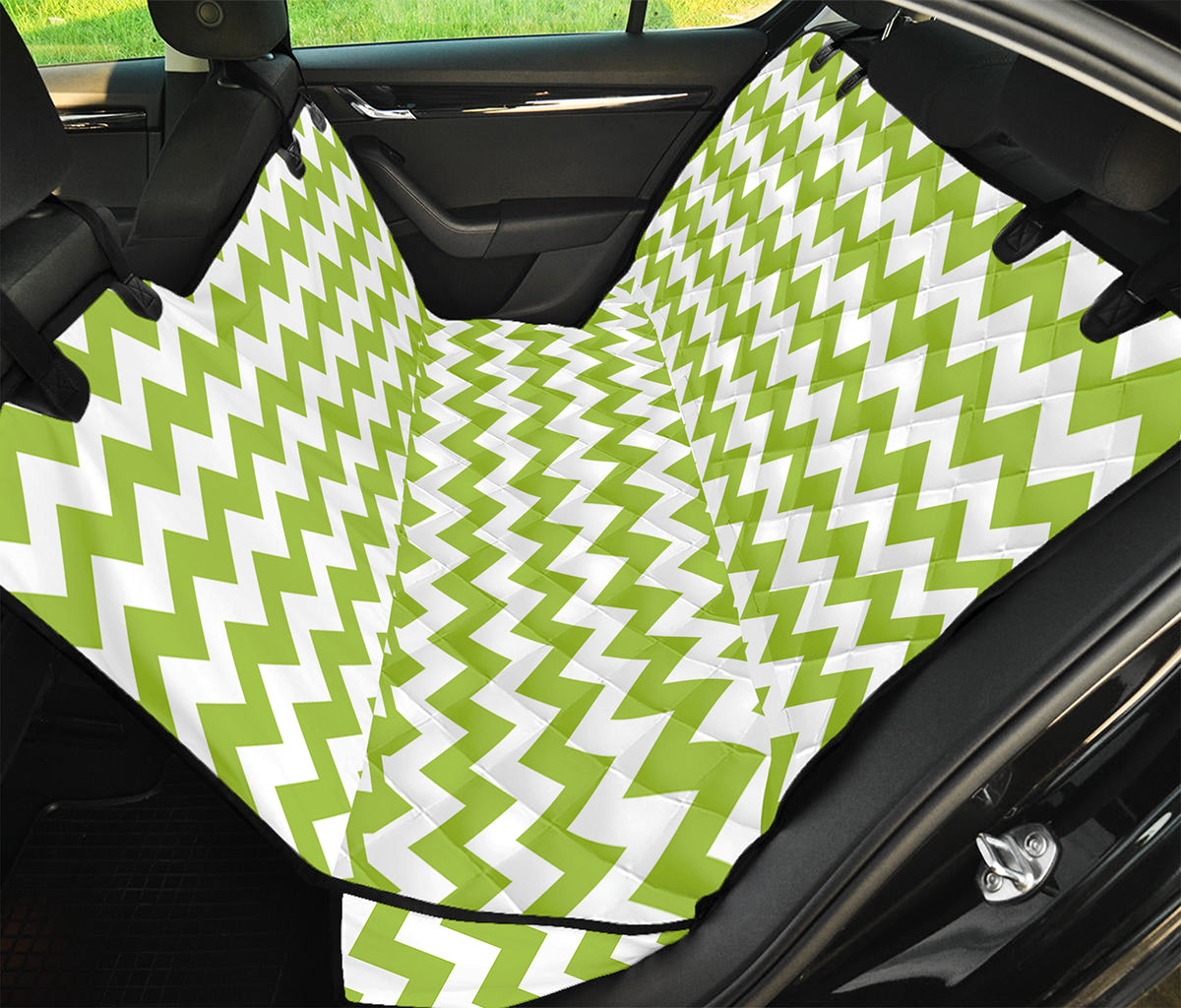 Lime Green And White Chevron Print Pet Car Back Seat Cover
