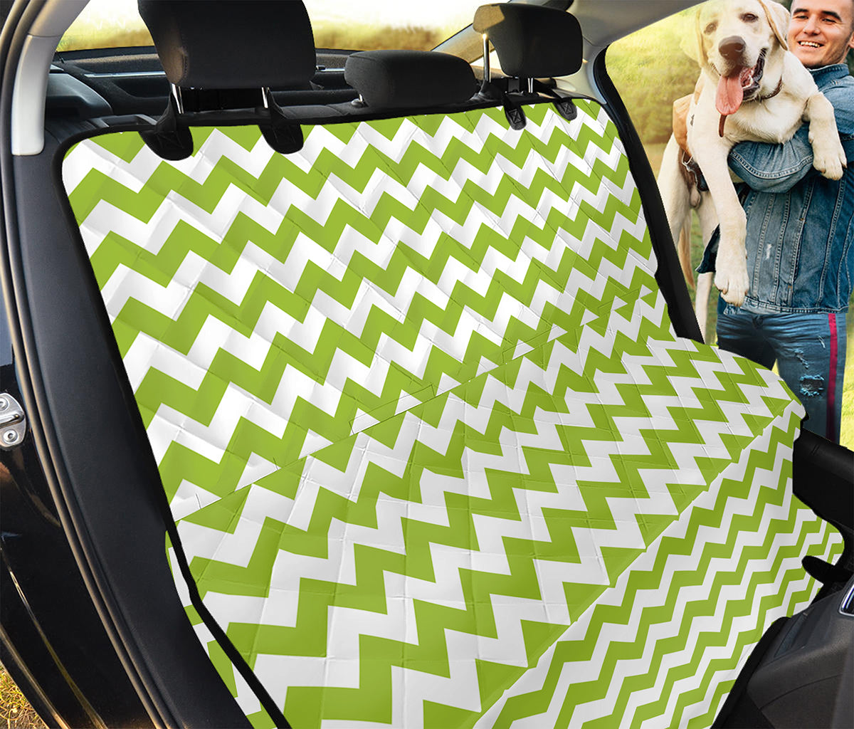 Lime Green And White Chevron Print Pet Car Back Seat Cover