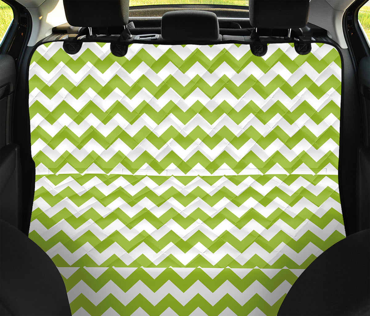 Lime Green And White Chevron Print Pet Car Back Seat Cover