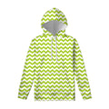 Lime Green And White Chevron Print Pullover Hoodie