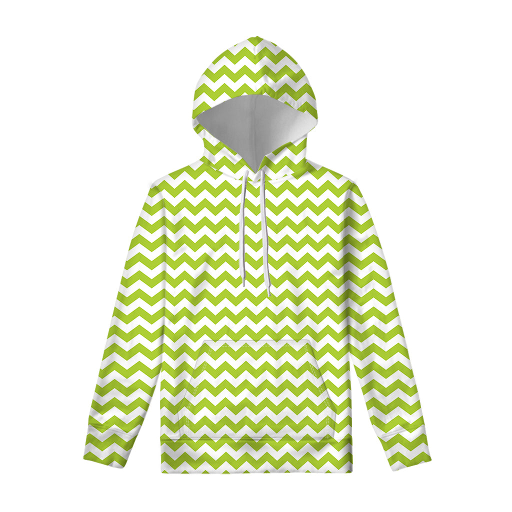 Lime Green And White Chevron Print Pullover Hoodie