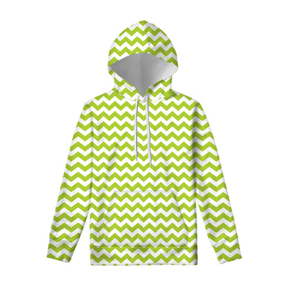 Lime Green And White Chevron Print Pullover Hoodie