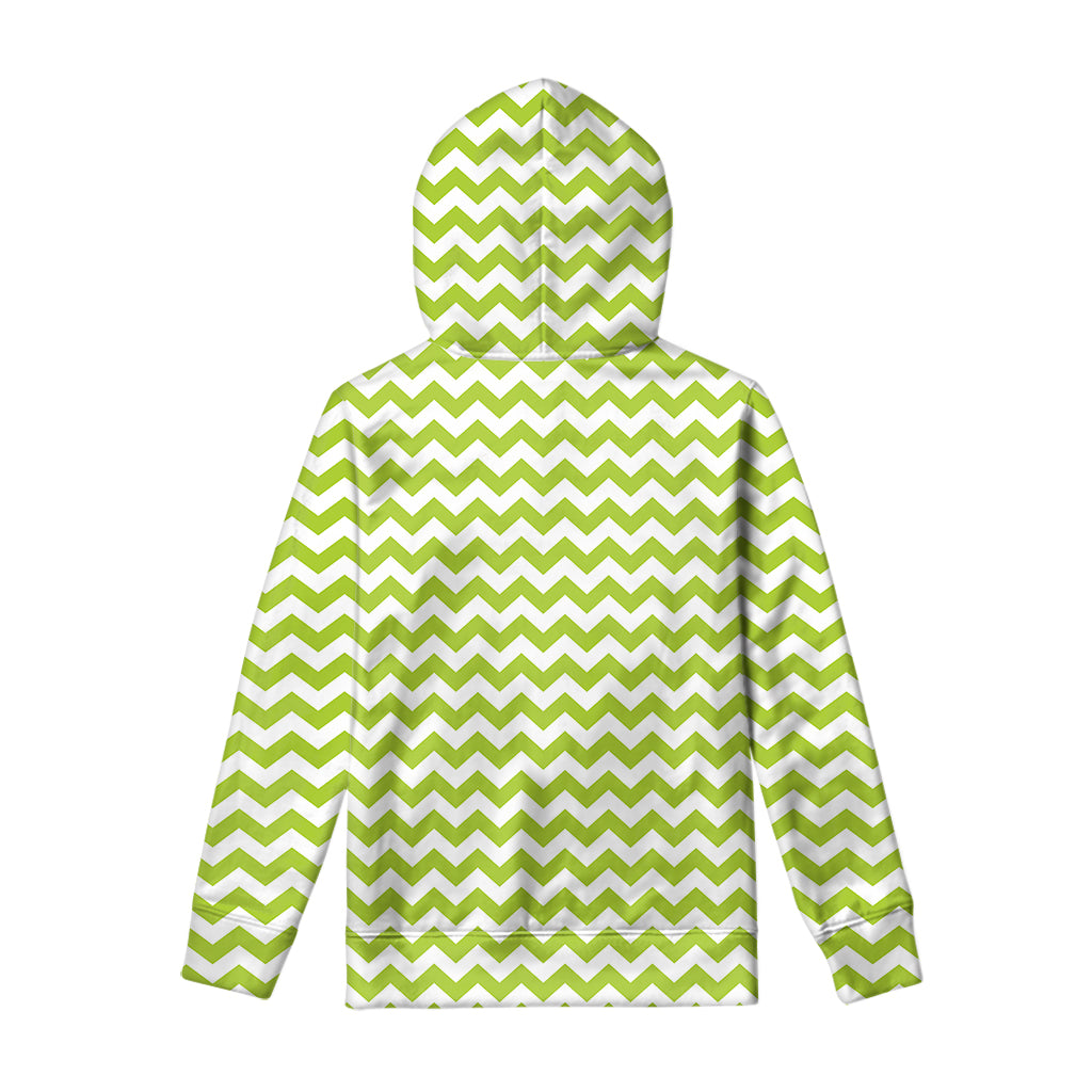 Lime Green And White Chevron Print Pullover Hoodie
