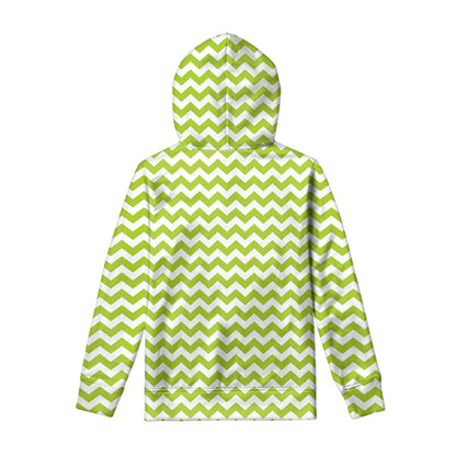 Lime Green And White Chevron Print Pullover Hoodie