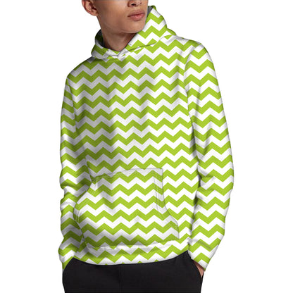 Lime Green And White Chevron Print Pullover Hoodie