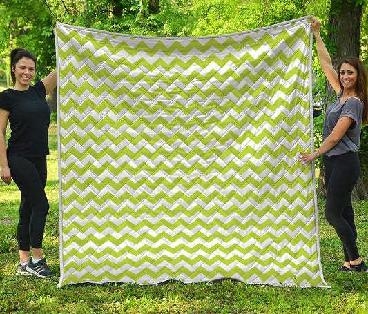 Lime Green And White Chevron Print Quilt
