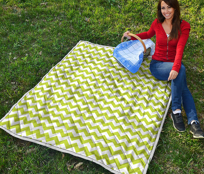 Lime Green And White Chevron Print Quilt