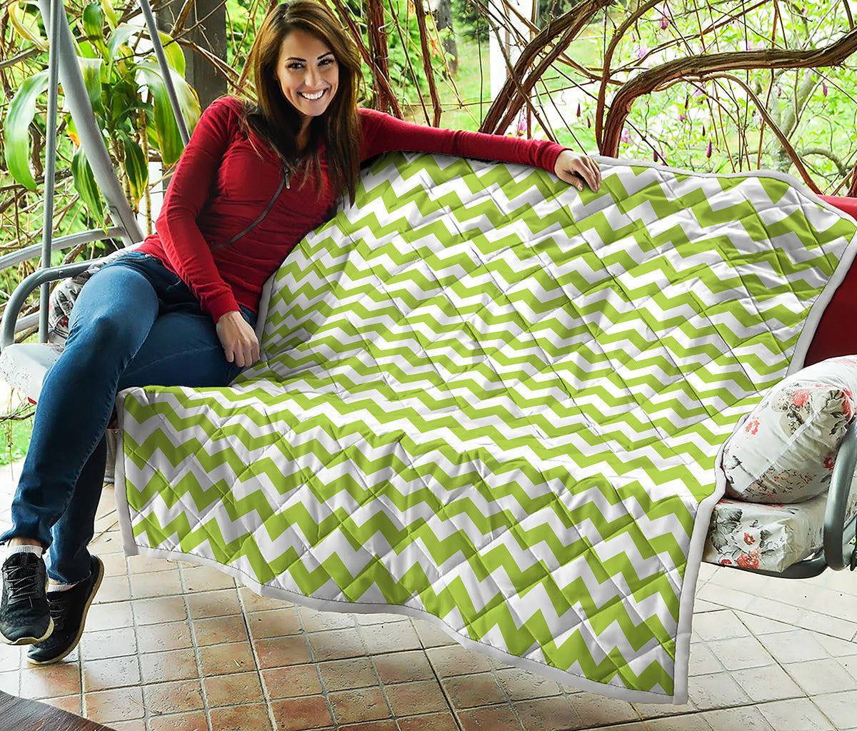Lime Green And White Chevron Print Quilt