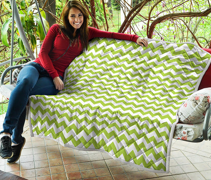 Lime Green And White Chevron Print Quilt