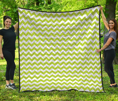Lime Green And White Chevron Print Quilt