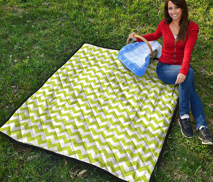 Lime Green And White Chevron Print Quilt