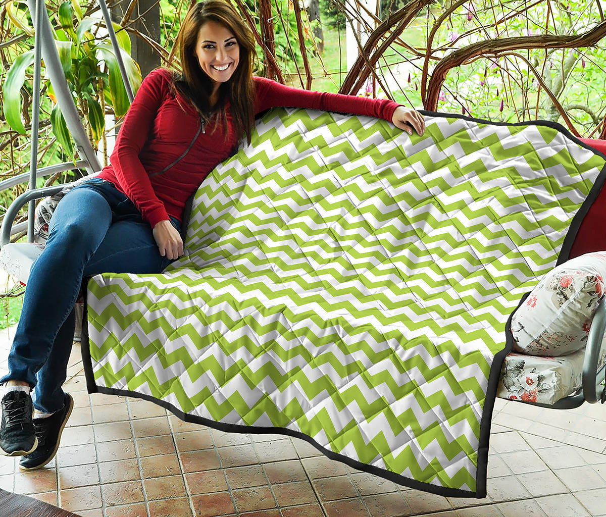 Lime Green And White Chevron Print Quilt