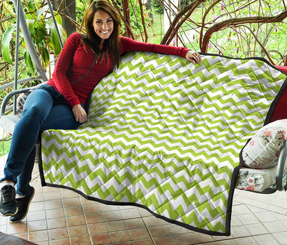 Lime Green And White Chevron Print Quilt