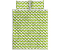 Lime Green And White Chevron Print Quilt Bed Set