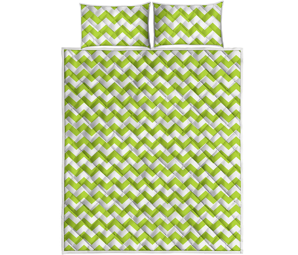 Lime Green And White Chevron Print Quilt Bed Set