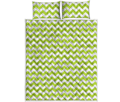 Lime Green And White Chevron Print Quilt Bed Set