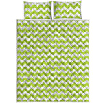 Lime Green And White Chevron Print Quilt Bed Set