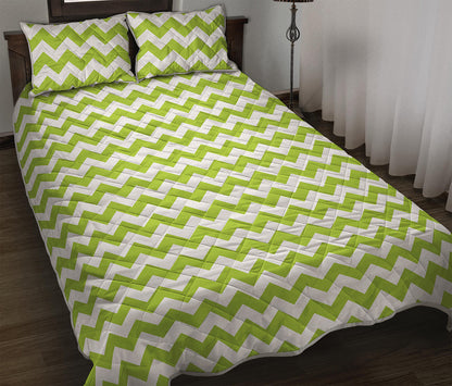 Lime Green And White Chevron Print Quilt Bed Set