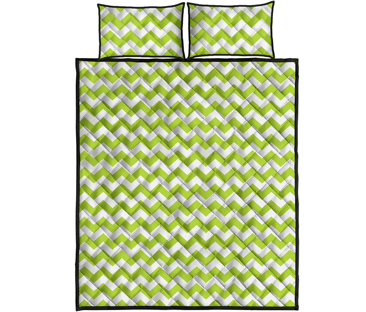 Lime Green And White Chevron Print Quilt Bed Set