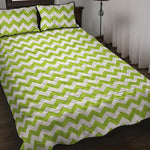 Lime Green And White Chevron Print Quilt Bed Set