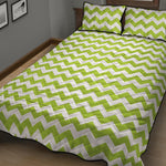Lime Green And White Chevron Print Quilt Bed Set