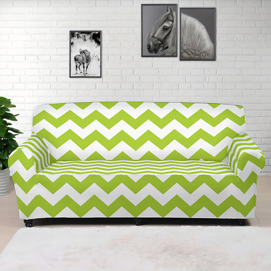 Lime Green And White Chevron Print Sofa Cover
