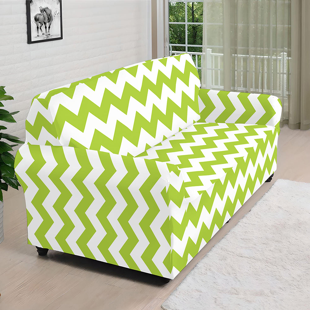 Lime Green And White Chevron Print Sofa Cover