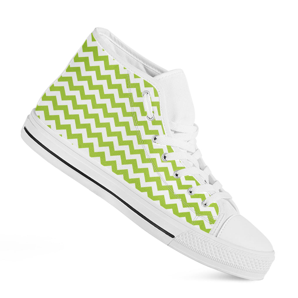 Lime Green And White Chevron Print White High Top Shoes