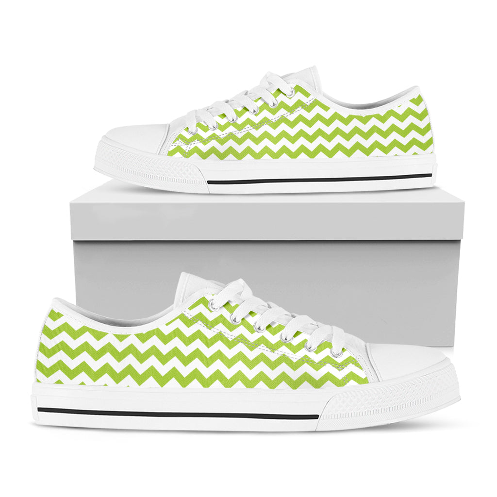 Lime Green And White Chevron Print White Low Top Shoes