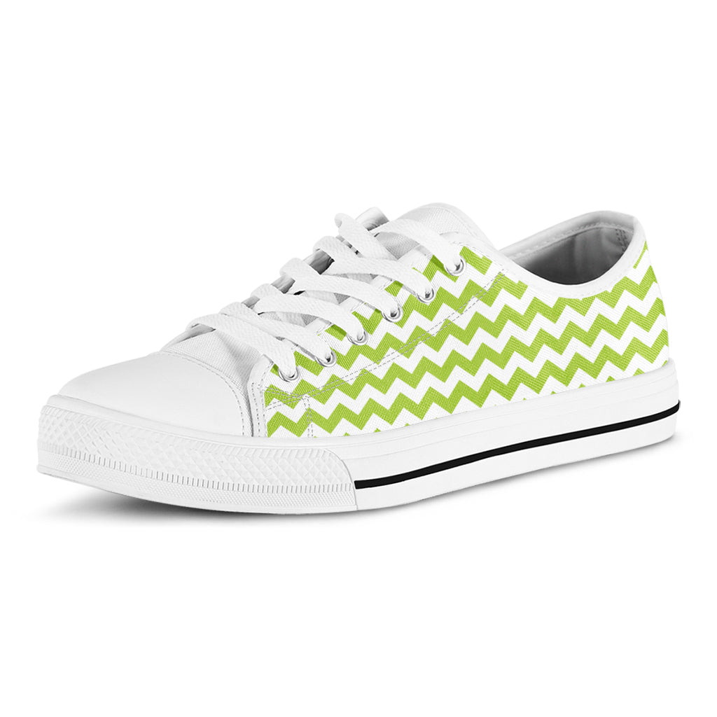 Lime Green And White Chevron Print White Low Top Shoes