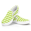Lime Green And White Chevron Print White Slip On Sneakers