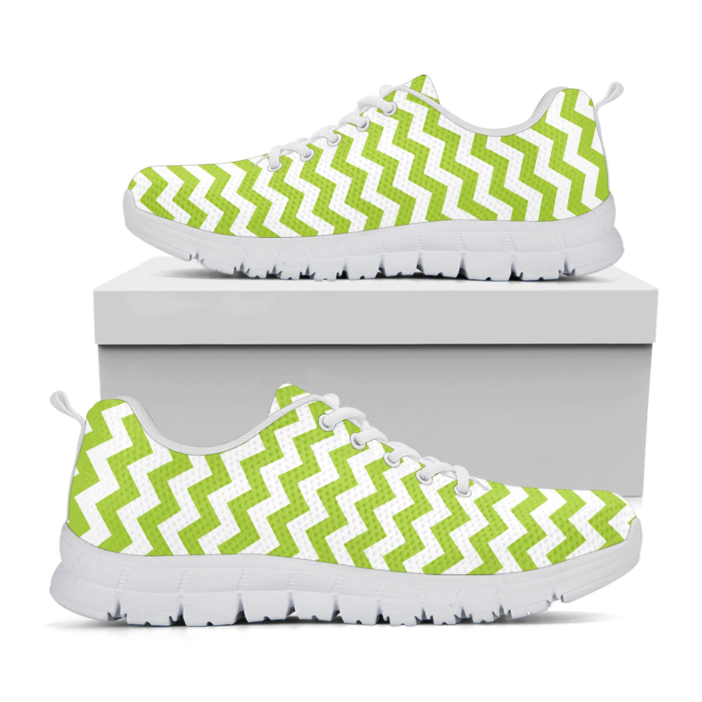Lime Green And White Chevron Print White Sneakers